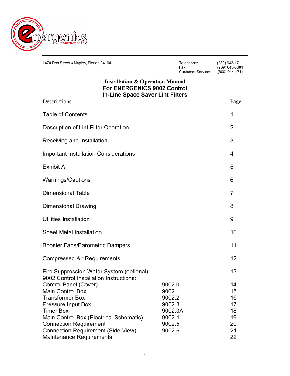 Energenics In-Line Space Saver Lint Filters (Old) User Manual | 22 pages