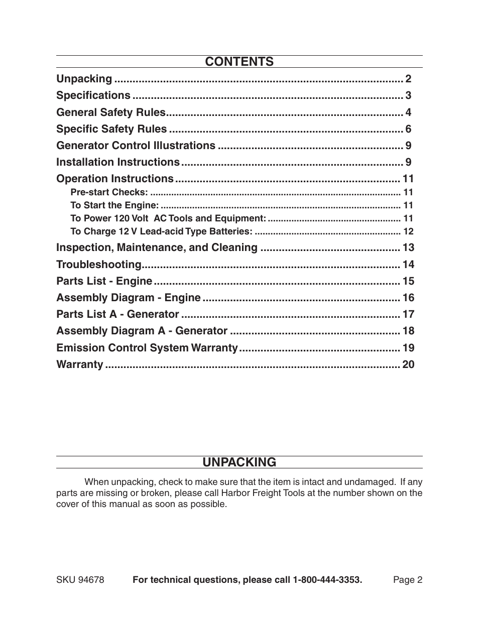 Chicago Electric 94678 User Manual | Page 2 / 20