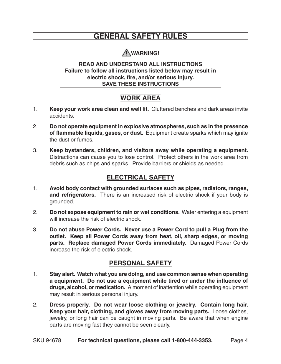 General safety rules | Chicago Electric 94678 User Manual | Page 4 / 20