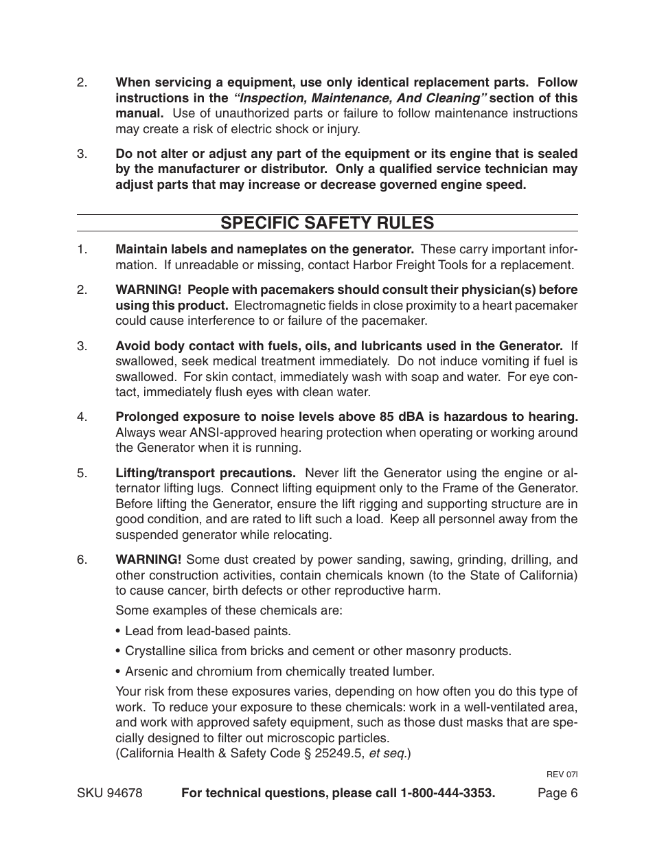 Specific safety rules | Chicago Electric 94678 User Manual | Page 6 / 20