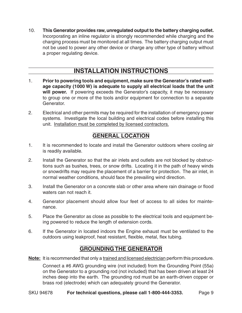 Installation instructions | Chicago Electric 94678 User Manual | Page 9 / 20