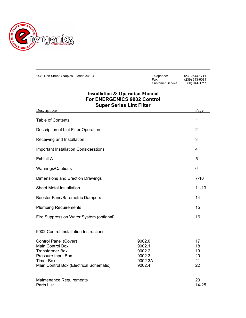 Energenics Super Series Lint Filter (Old) User Manual | 25 pages