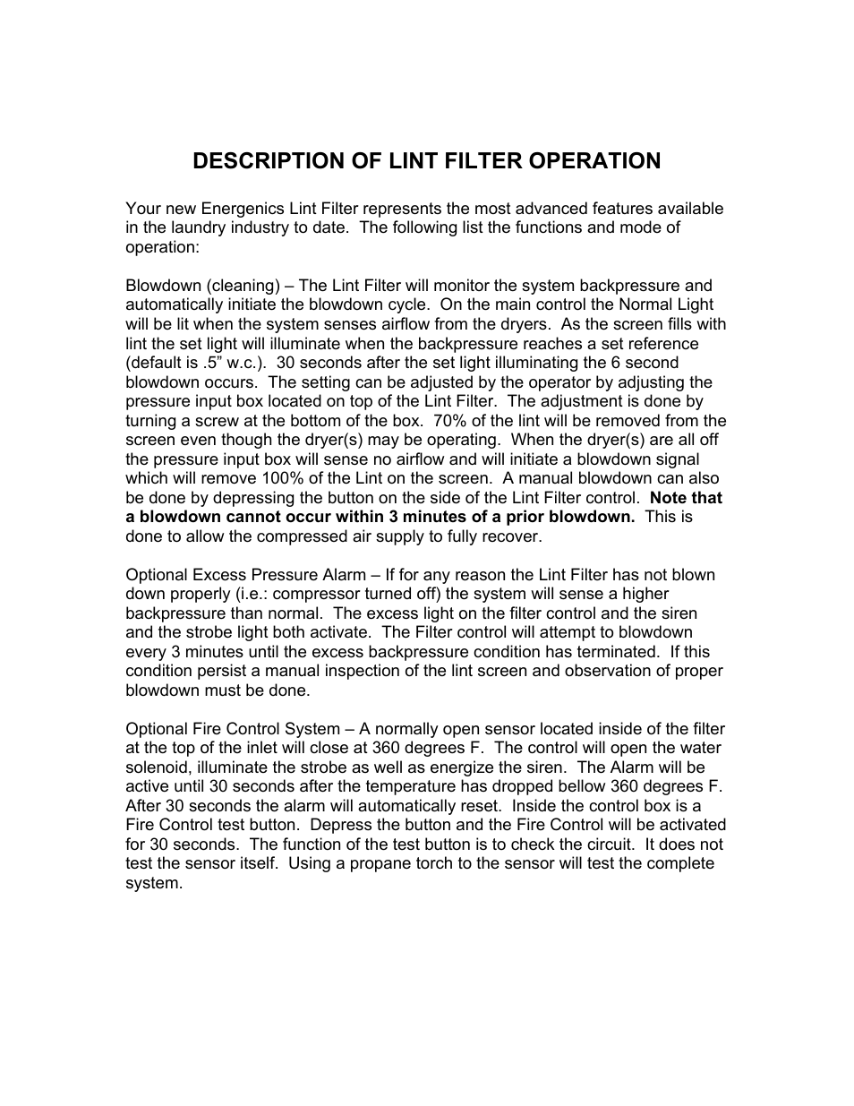 Description of lint filter operation | Energenics Super Series Lint Filter (Old) User Manual | Page 2 / 25