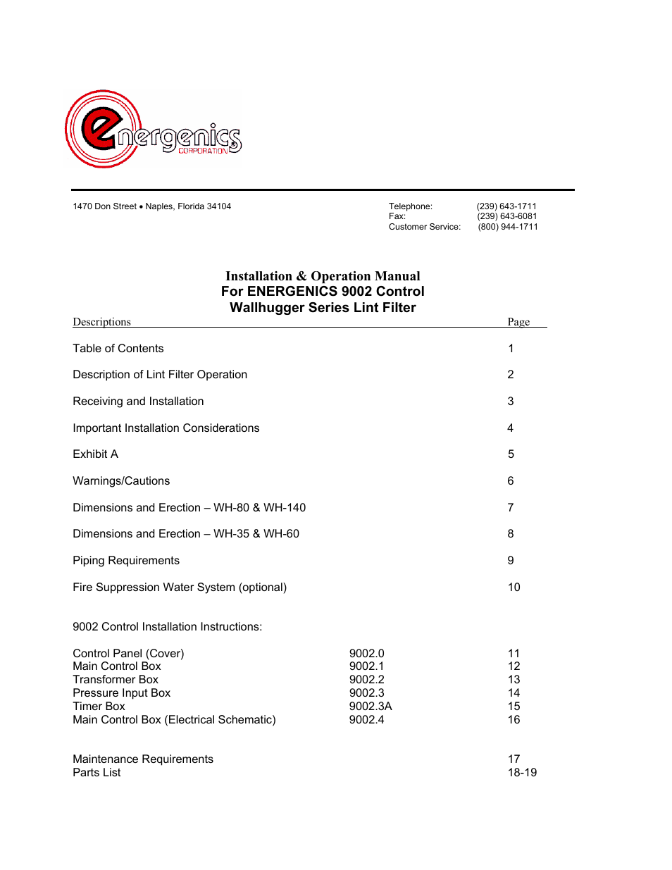 Energenics Wallhugger Series Lint Filter (Old) User Manual | 19 pages