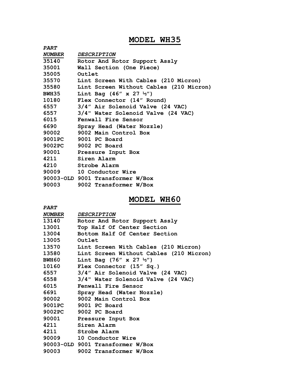 Model wh35, Model wh60 | Energenics Wallhugger Series Lint Filter (Old) User Manual | Page 18 / 19