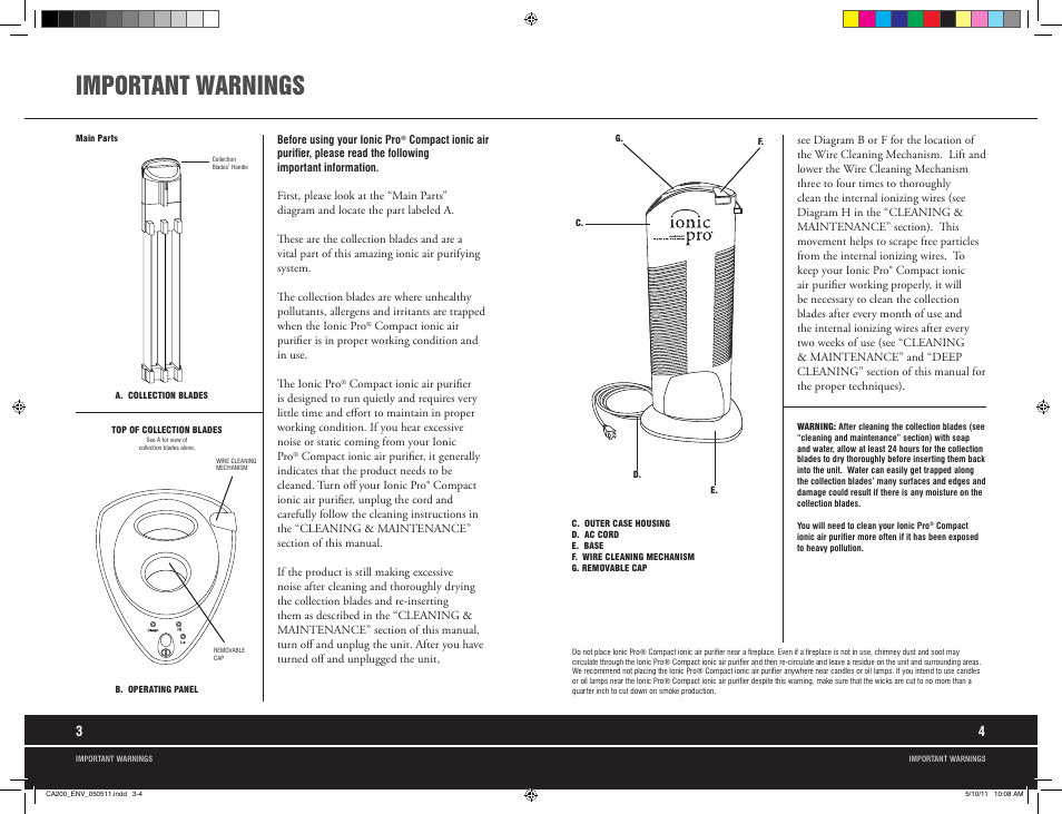 Important warnings | Envion CA200 User Manual | Page 4 / 10