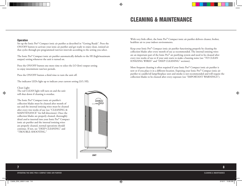 Cleaning & maintenance | Envion CA200 User Manual | Page 6 / 10