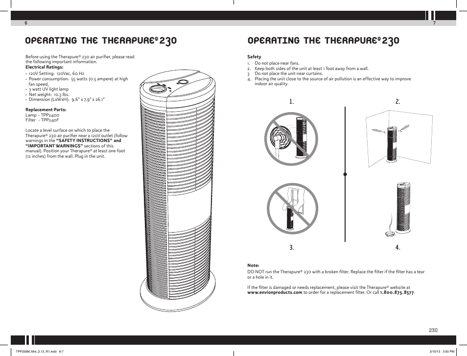 Operating the therapure | Envion TPP230M User Manual | Page 5 / 10