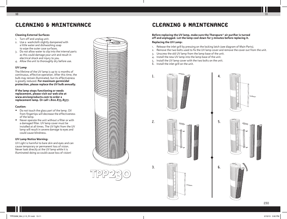 Cleaning & maintenance | Envion TPP230M User Manual | Page 7 / 10