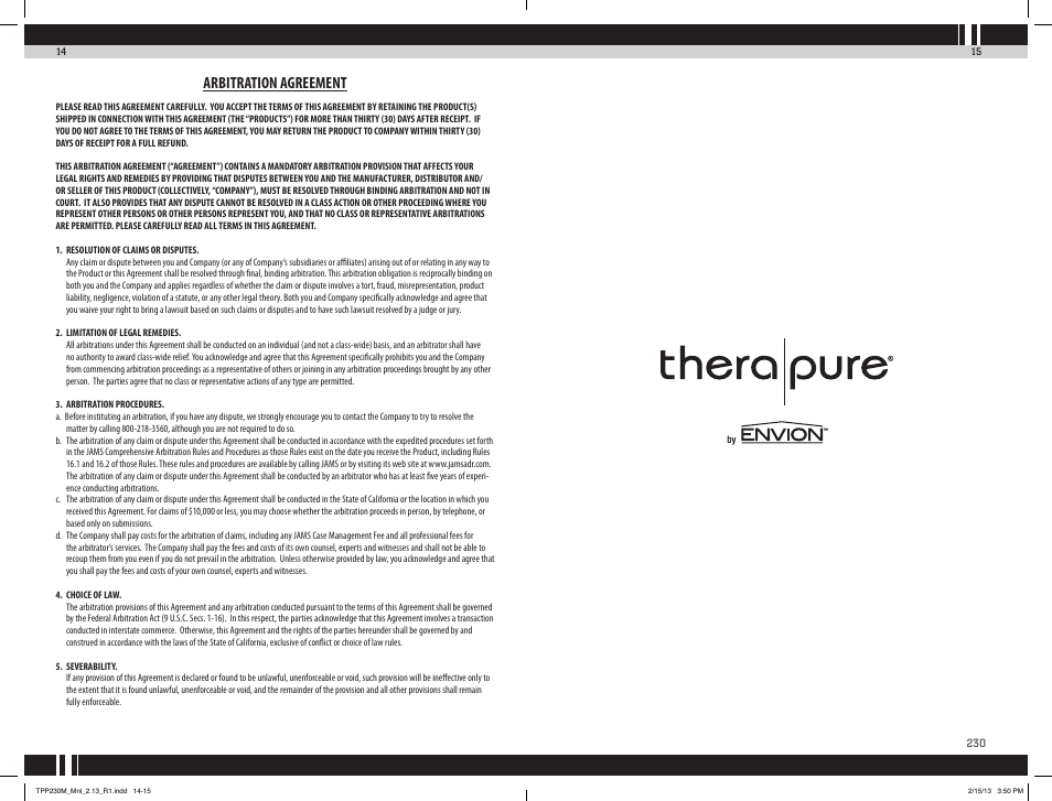 Arbitration agreement | Envion TPP230M User Manual | Page 9 / 10