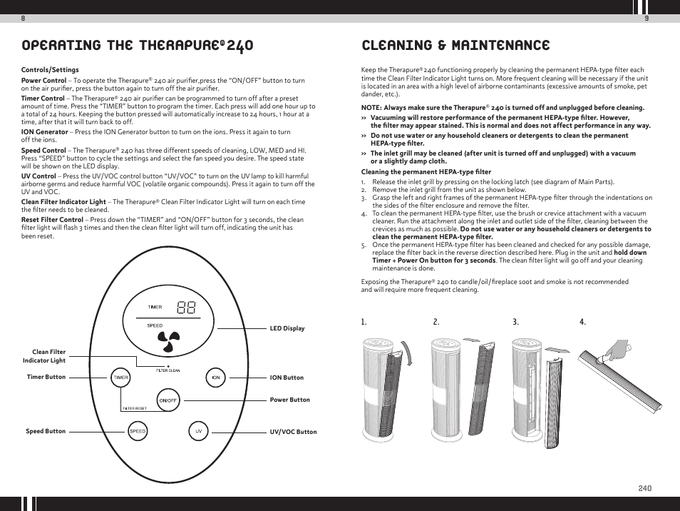Cleaning & maintenance, Operating the therapure | Envion TPP240 User Manual | Page 6 / 10