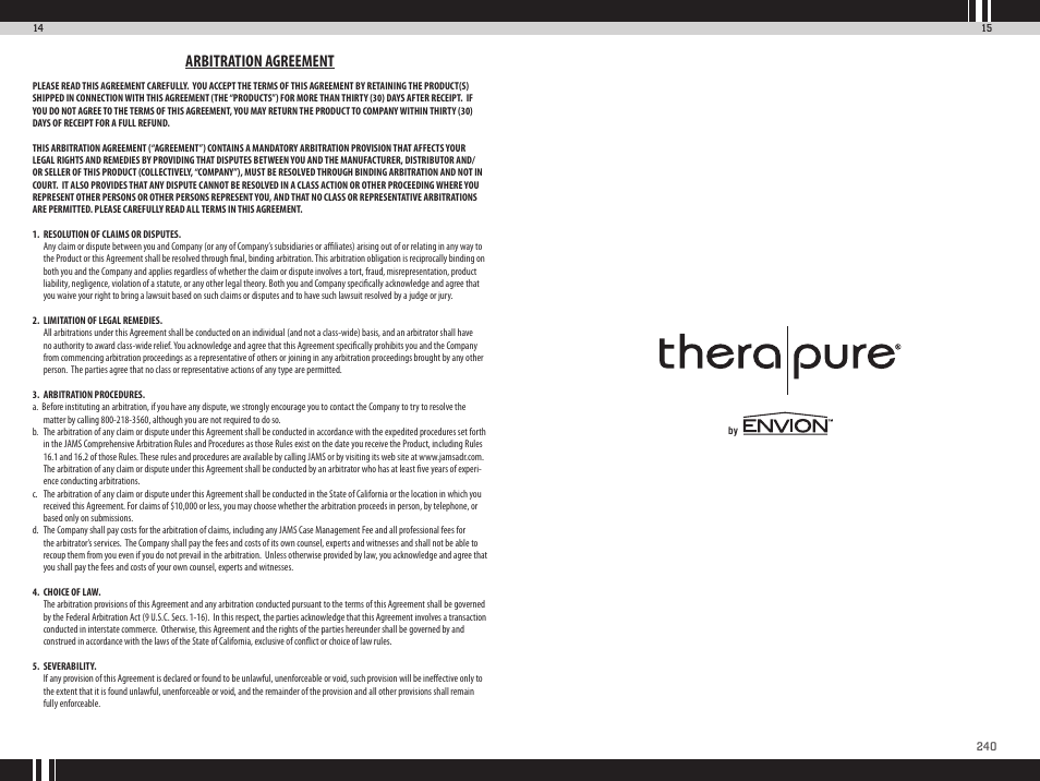 Arbitration agreement | Envion TPP240 User Manual | Page 9 / 10