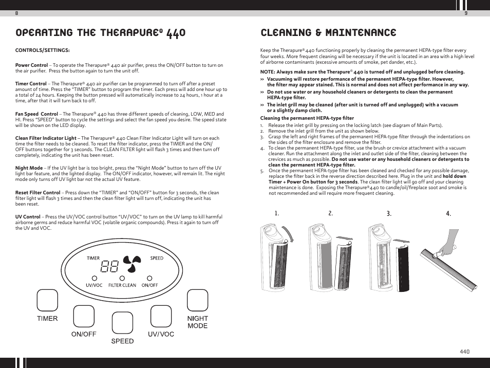 Cleaning & maintenance, Operating the therapure | Envion TPP440 User Manual | Page 6 / 10