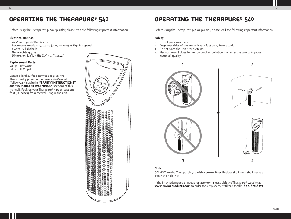 Operating the therapure | Envion TPP540 User Manual | Page 5 / 8