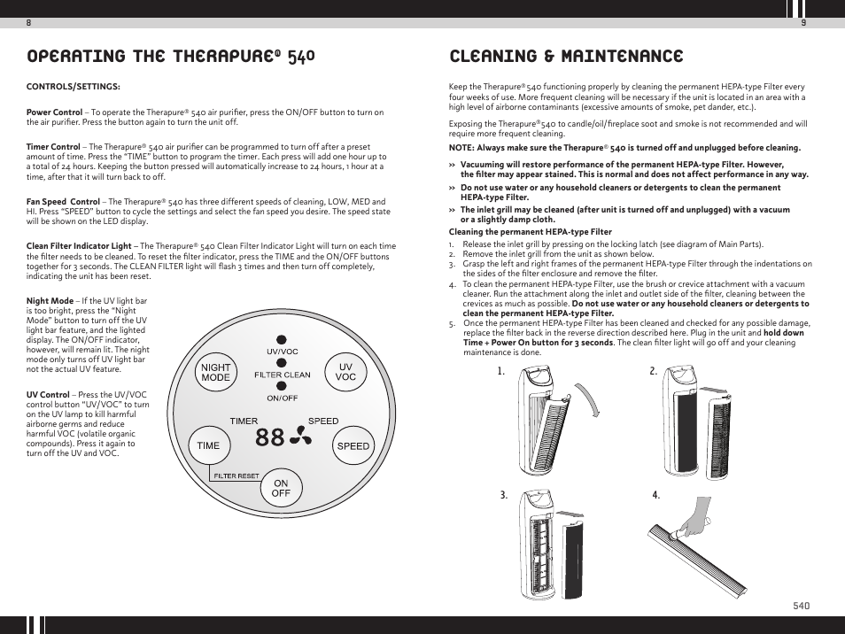 Cleaning & maintenance, Operating the therapure | Envion TPP540 User Manual | Page 6 / 8