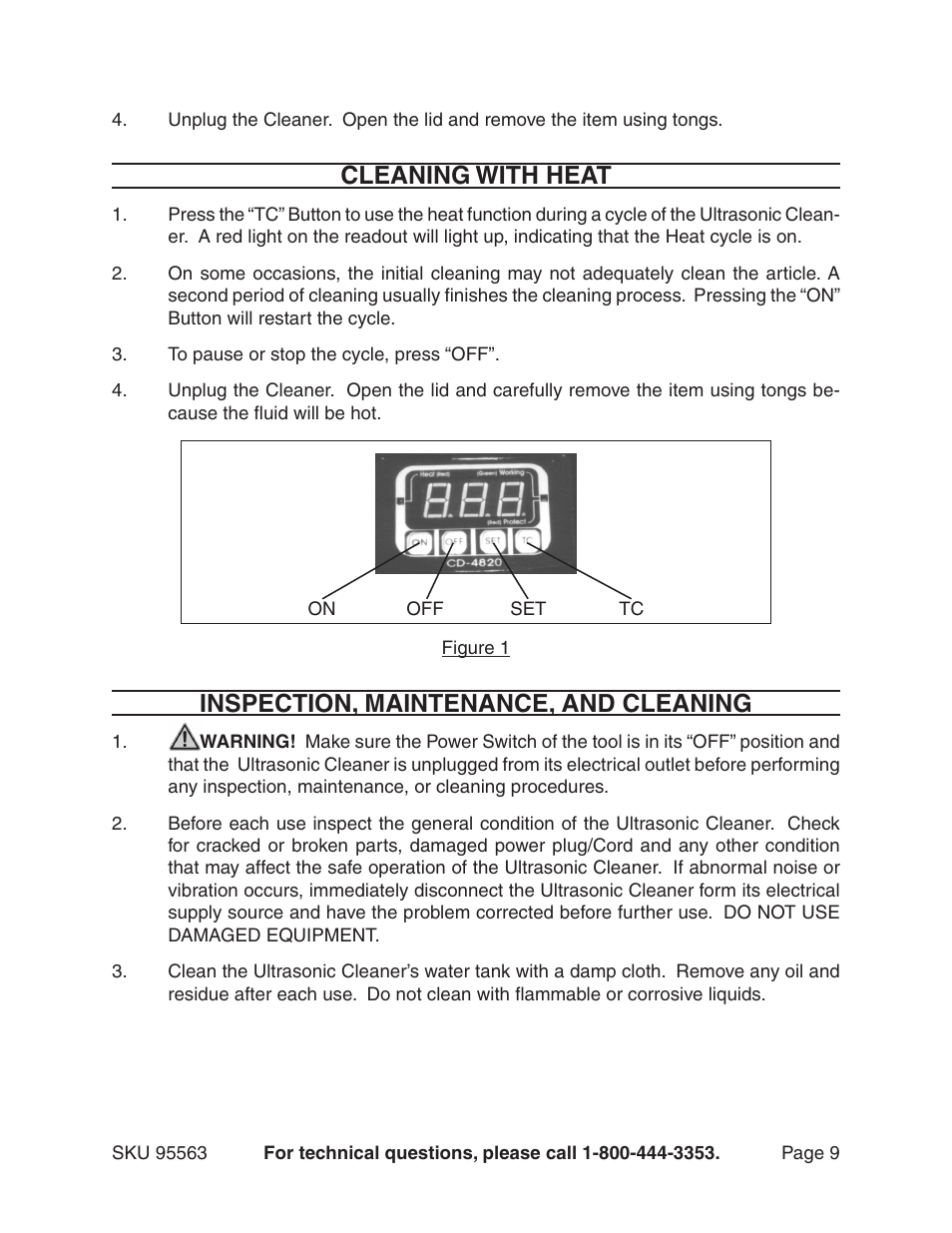 Cleaning with heat, Inspection, maintenance, and cleaning | Chicago Electric 95563 User Manual | Page 9 / 12