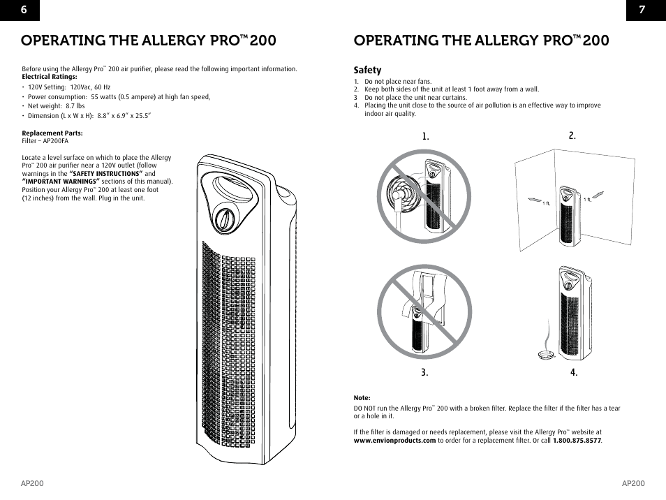 Operating the allergy pro | Envion AP200 User Manual | Page 5 / 8