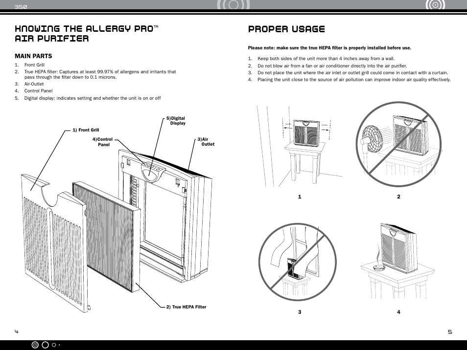 Proper usage, Knowing the allergy pro™ air purifier | Envion AP350 User Manual | Page 4 / 8