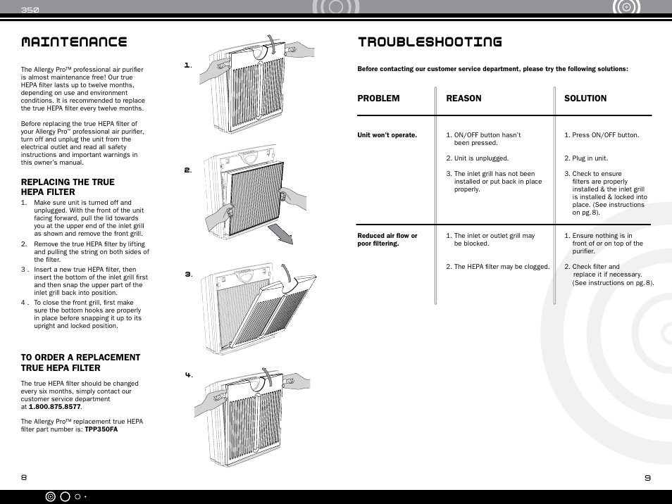 Maintenance, Troubleshooting | Envion AP350 User Manual | Page 6 / 8