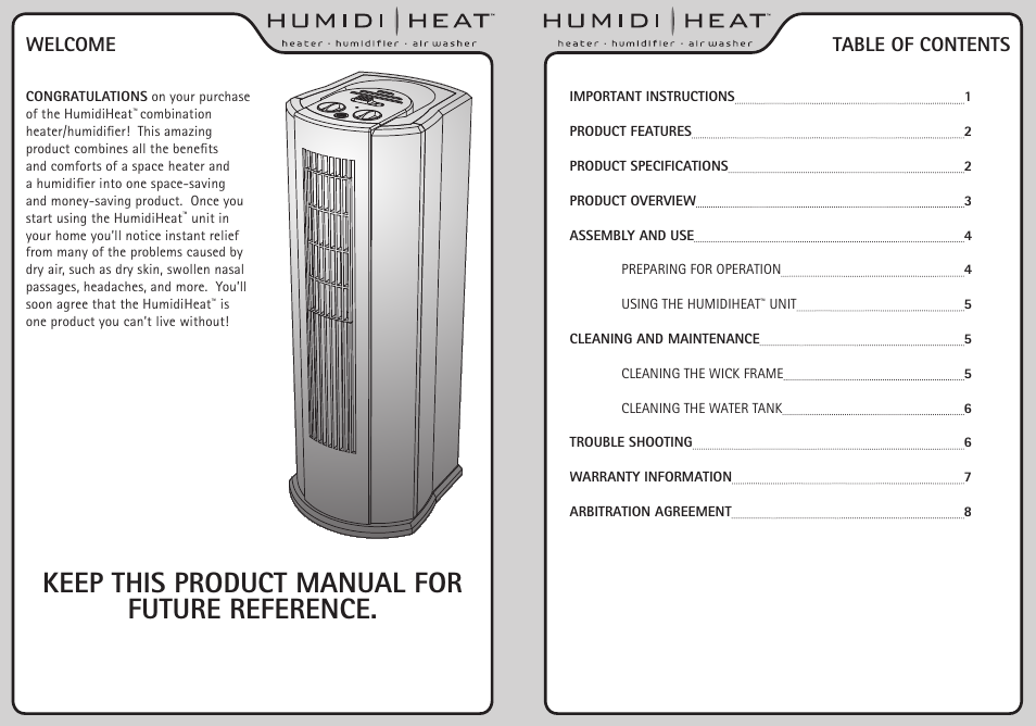 Keep this product manual for future reference, Welcome table of contents | Envion HH200 User Manual | Page 2 / 6