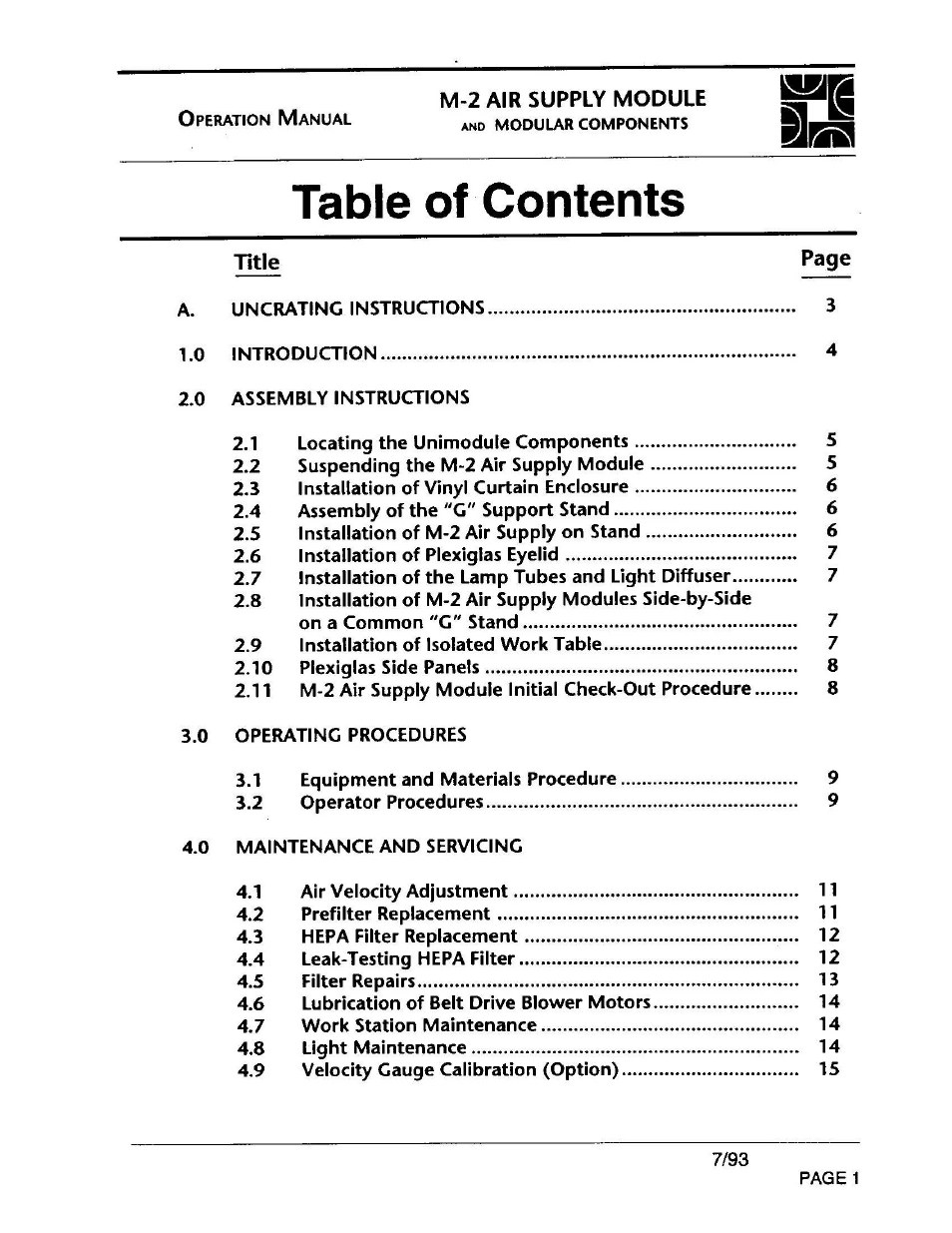 Envirco M-2 Unimodule User Manual | Page 2 / 34