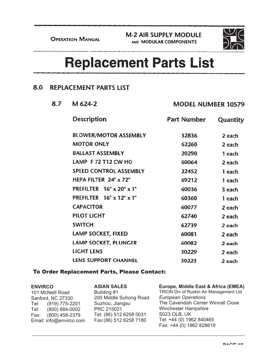 Envirco M-2 Unimodule User Manual | Page 28 / 34