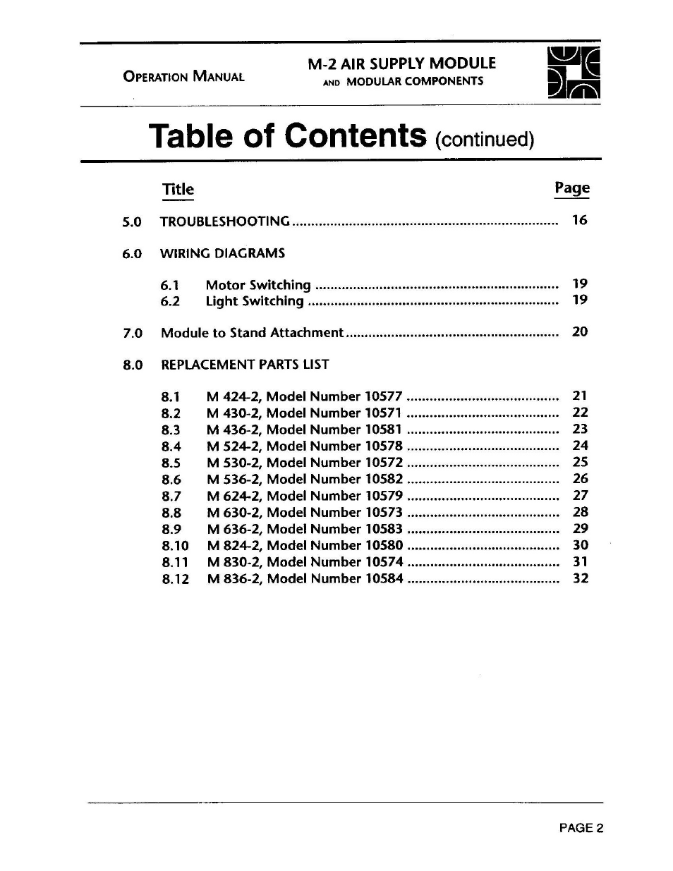 Envirco M-2 Unimodule User Manual | Page 3 / 34