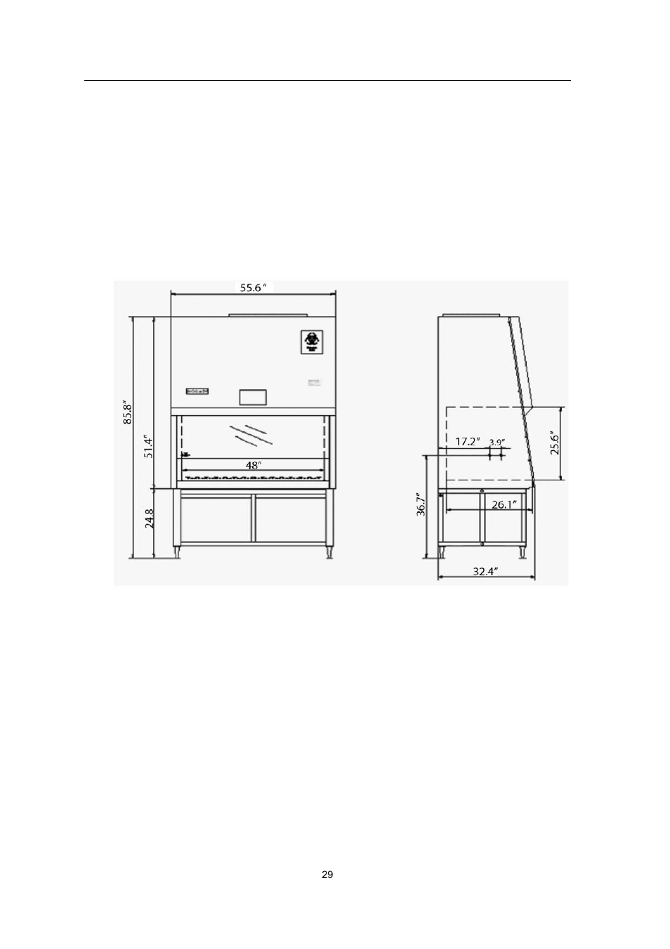 Figure 6 measurement of biohazard cabinet, Figure 6: measurement of biohazard cabinet | Envirco BSC User Manual | Page 29 / 38