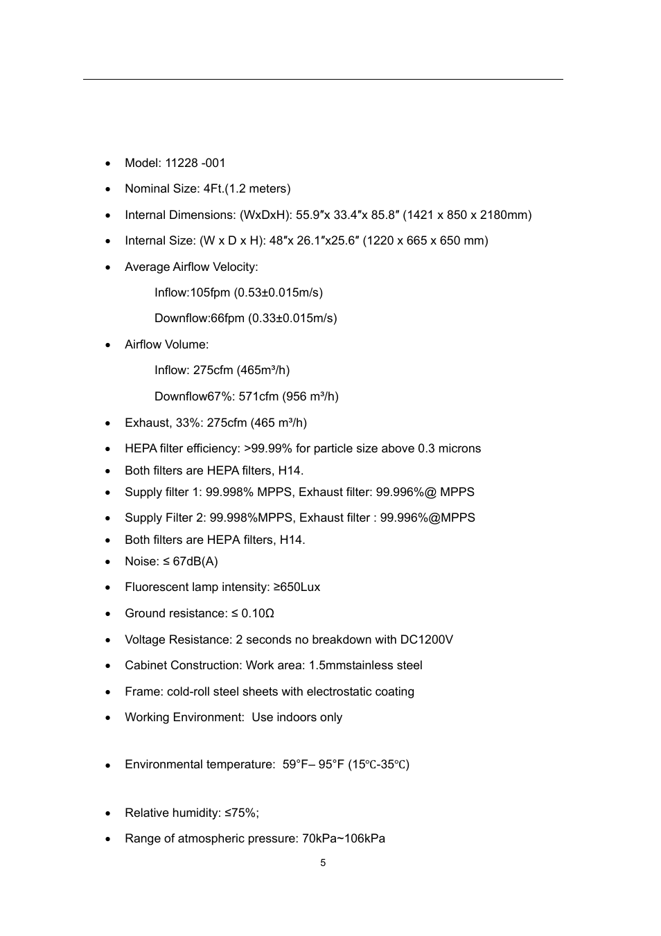 Technical specifications | Envirco BSC User Manual | Page 5 / 38