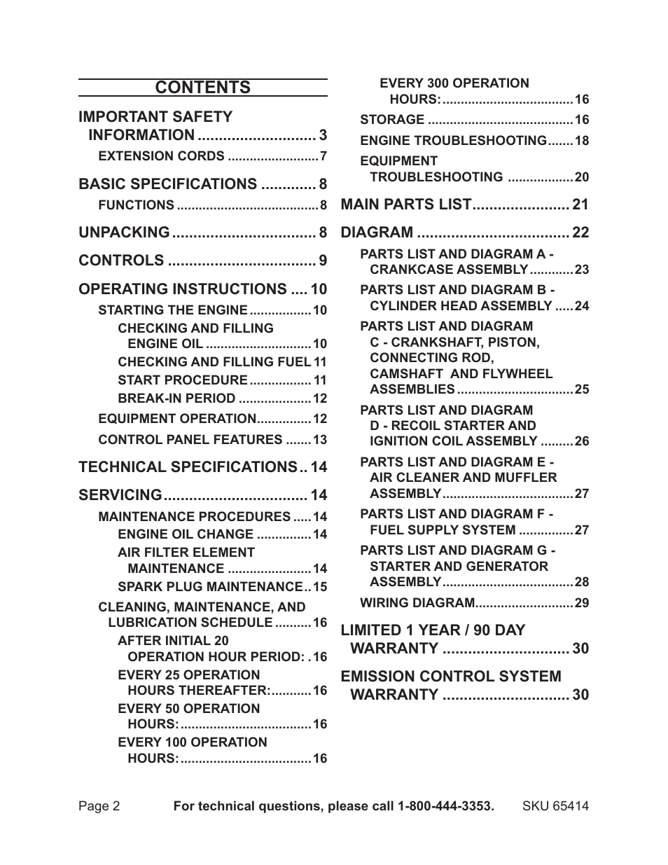 Chicago Electric 65414 User Manual | Page 2 / 31