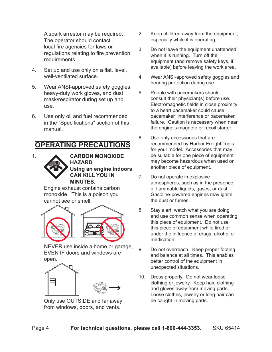 Operating precautions | Chicago Electric 65414 User Manual | Page 4 / 31