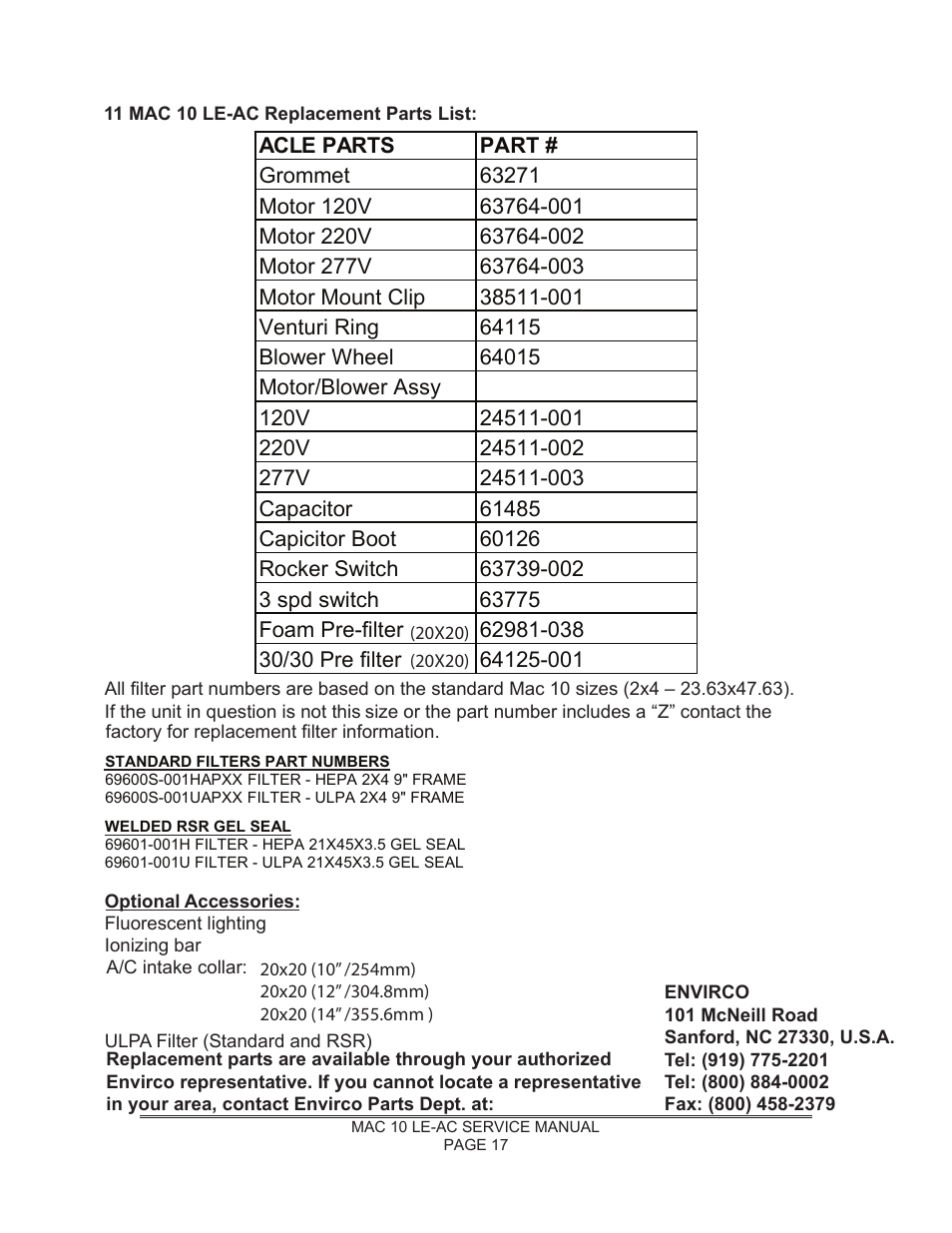 Envirco MAC 10 LE-AC User Manual | Page 18 / 19