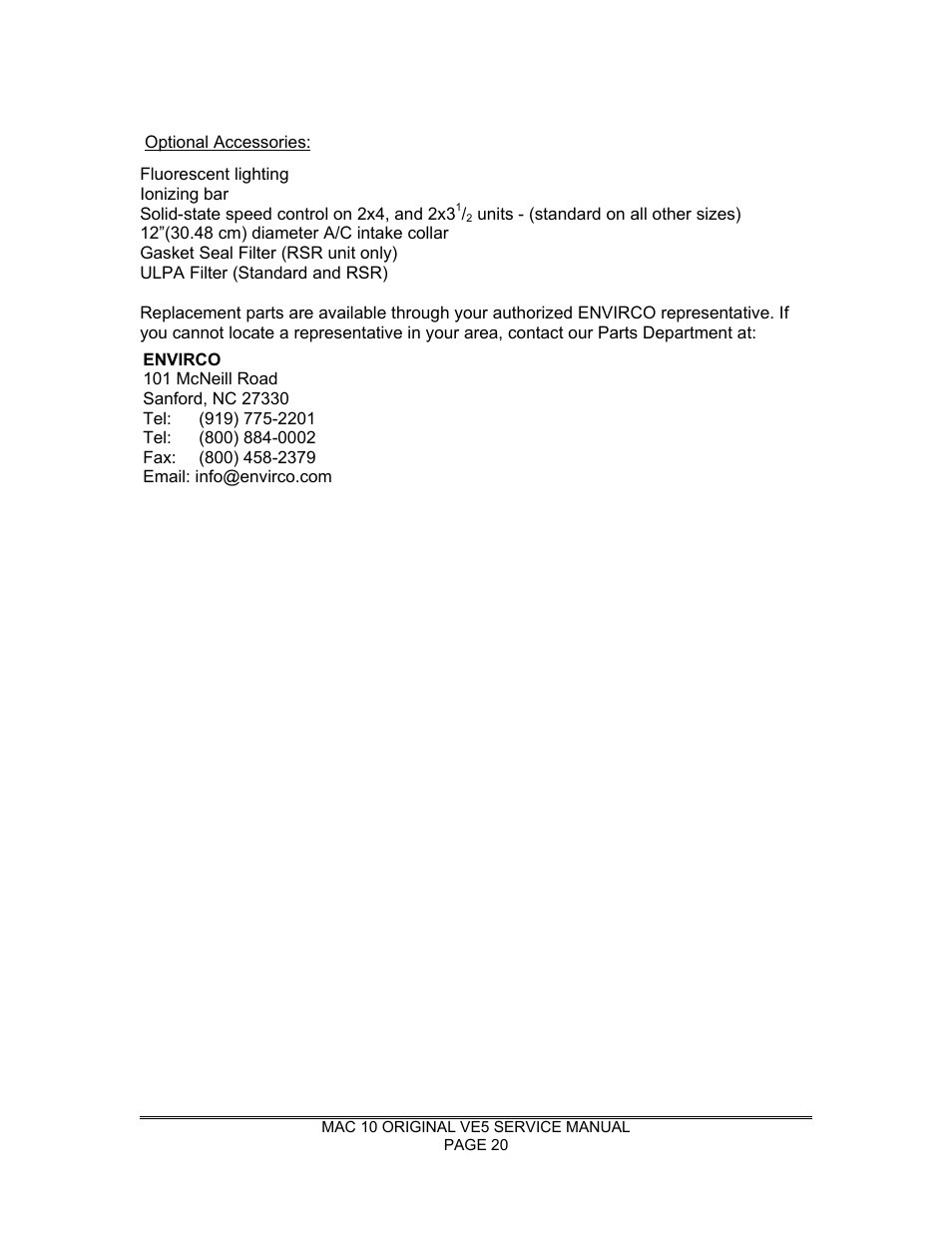 Envirco MAC 10 Original User Manual | Page 21 / 23