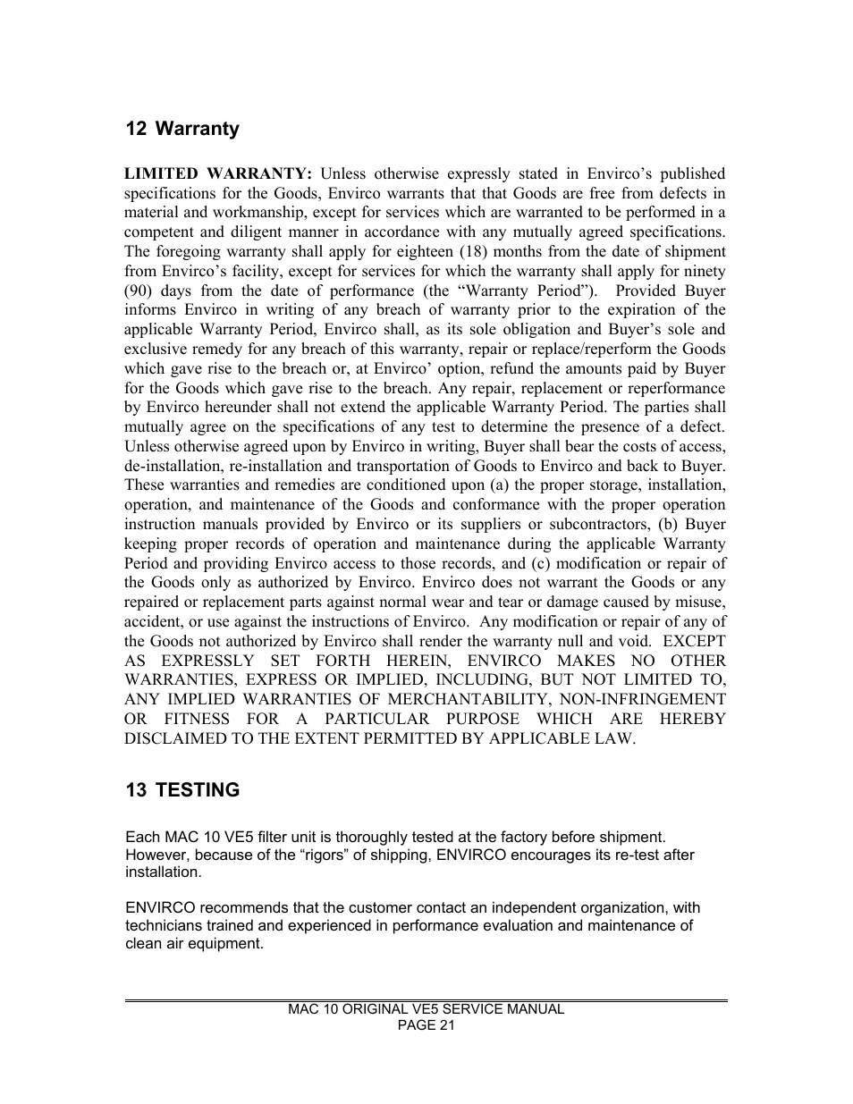 Envirco MAC 10 Original User Manual | Page 22 / 23