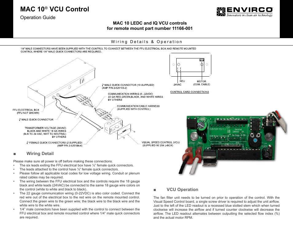 Mac 10, Vcu control | Envirco MAC 10 VCU User Manual | Page 2 / 2