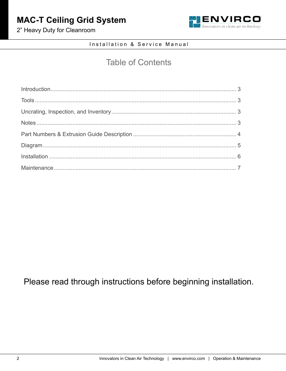 Envirco MAC-T Ceiling Grid System User Manual | Page 2 / 8
