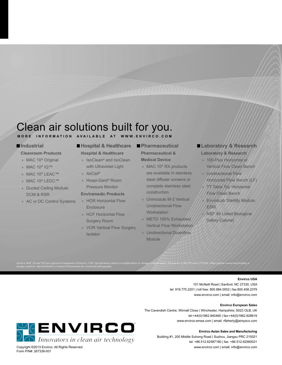 Clean air solutions built for you, Industrial, Hospital & healthcare | Pharmaceutical, Laboratory & research | Envirco MAC-T Ceiling Grid System User Manual | Page 8 / 8