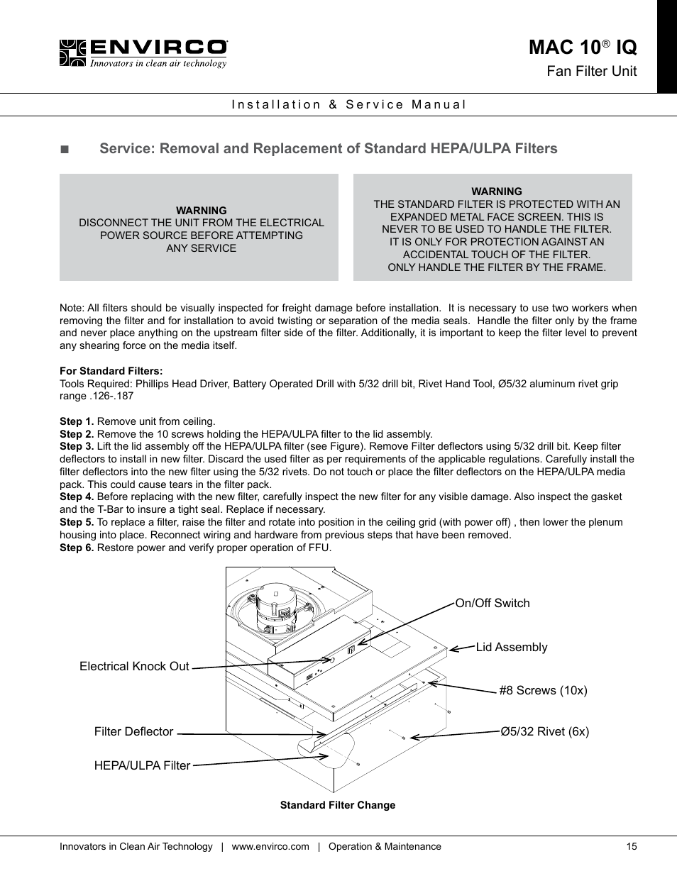Mac 10, Fan filter unit | Envirco MAC 10 IQ User Manual | Page 15 / 28