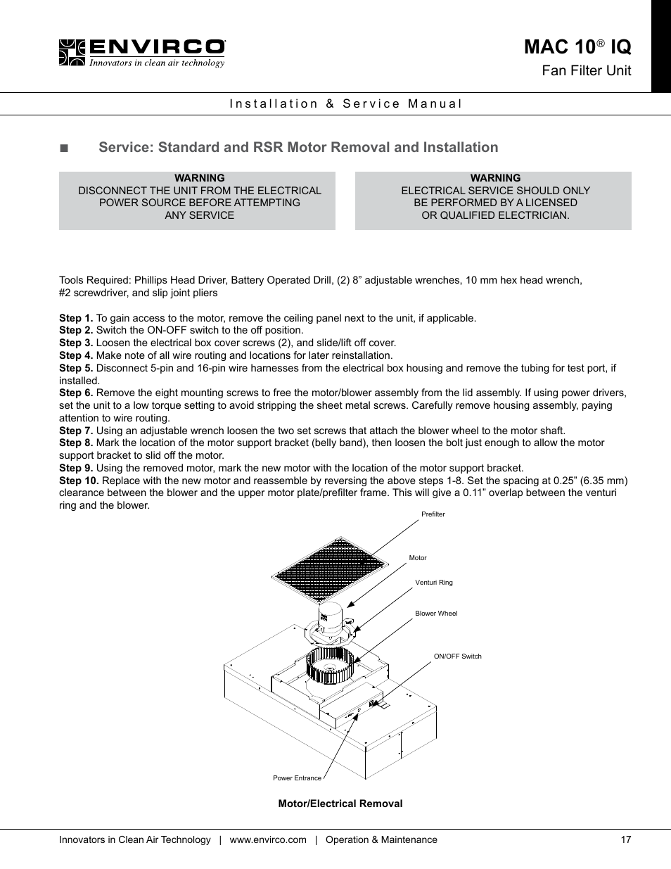 Mac 10, Fan filter unit | Envirco MAC 10 IQ User Manual | Page 17 / 28