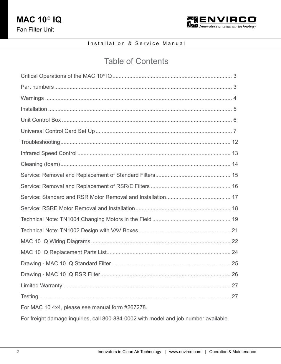 Envirco MAC 10 IQ User Manual | Page 2 / 28
