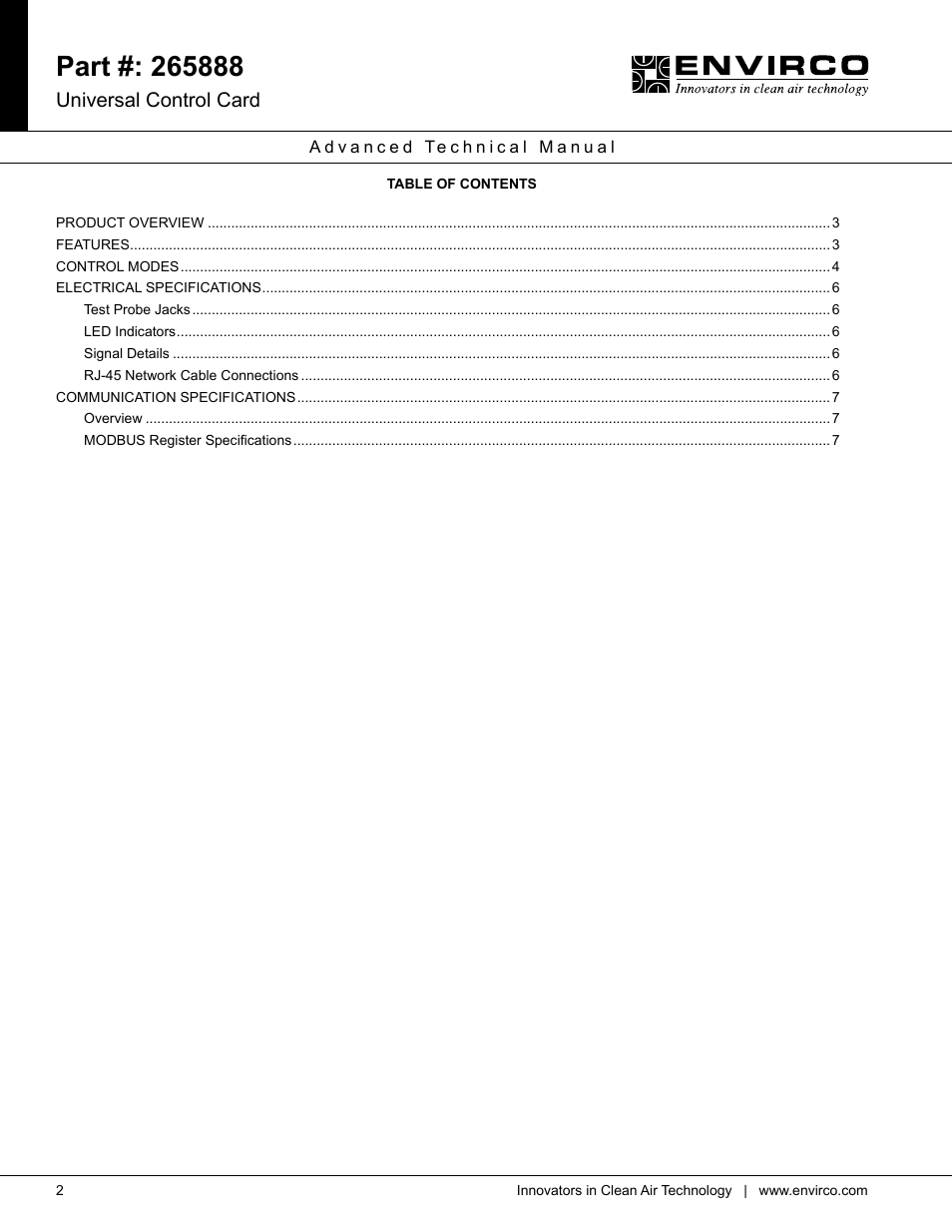 Universal control card | Envirco Universal Control Card User Manual | Page 2 / 8
