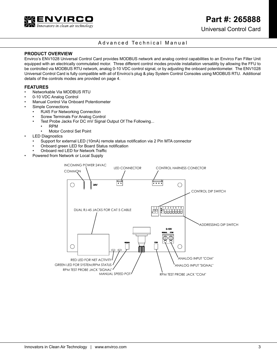Universal control card | Envirco Universal Control Card User Manual | Page 3 / 8
