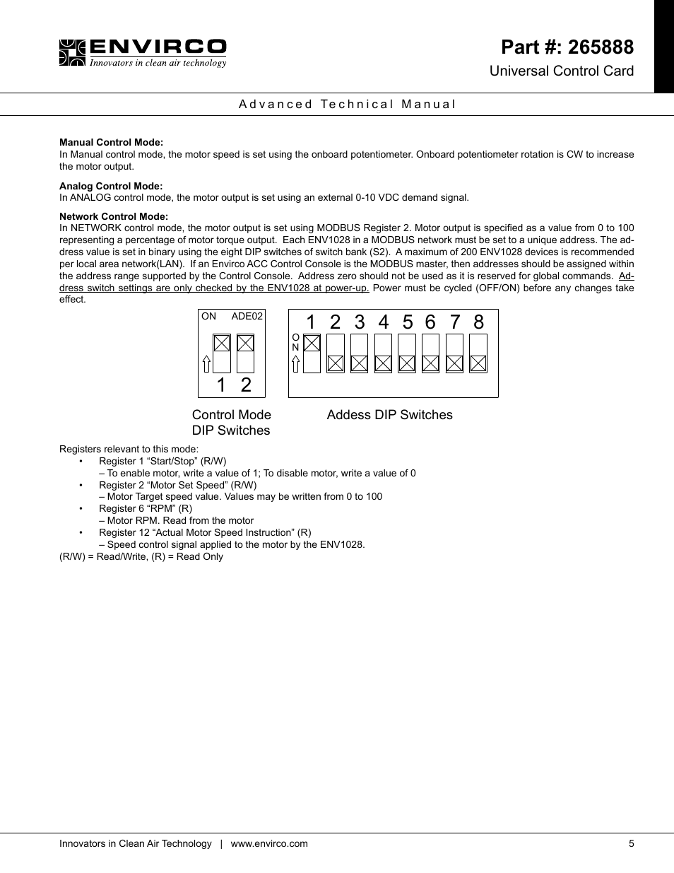Universal control card | Envirco Universal Control Card User Manual | Page 5 / 8