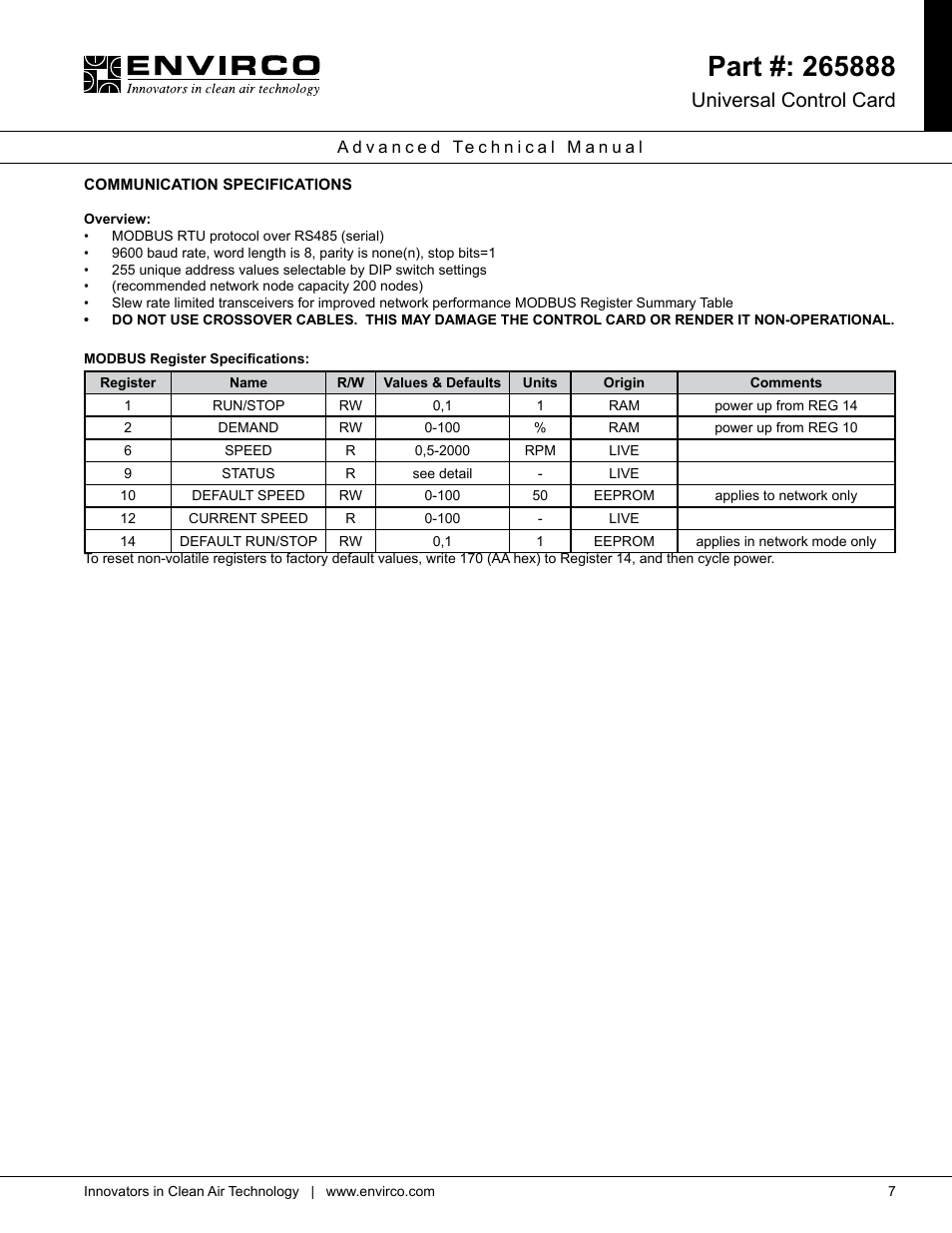 Universal control card | Envirco Universal Control Card User Manual | Page 7 / 8