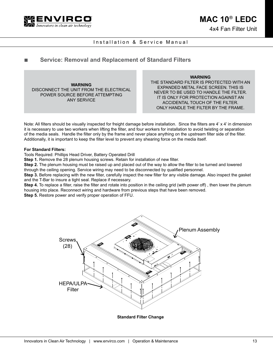 Mac 10, Ledc, 4x4 fan filter unit | Envirco MAC 10 LE-DC User Manual | Page 13 / 20