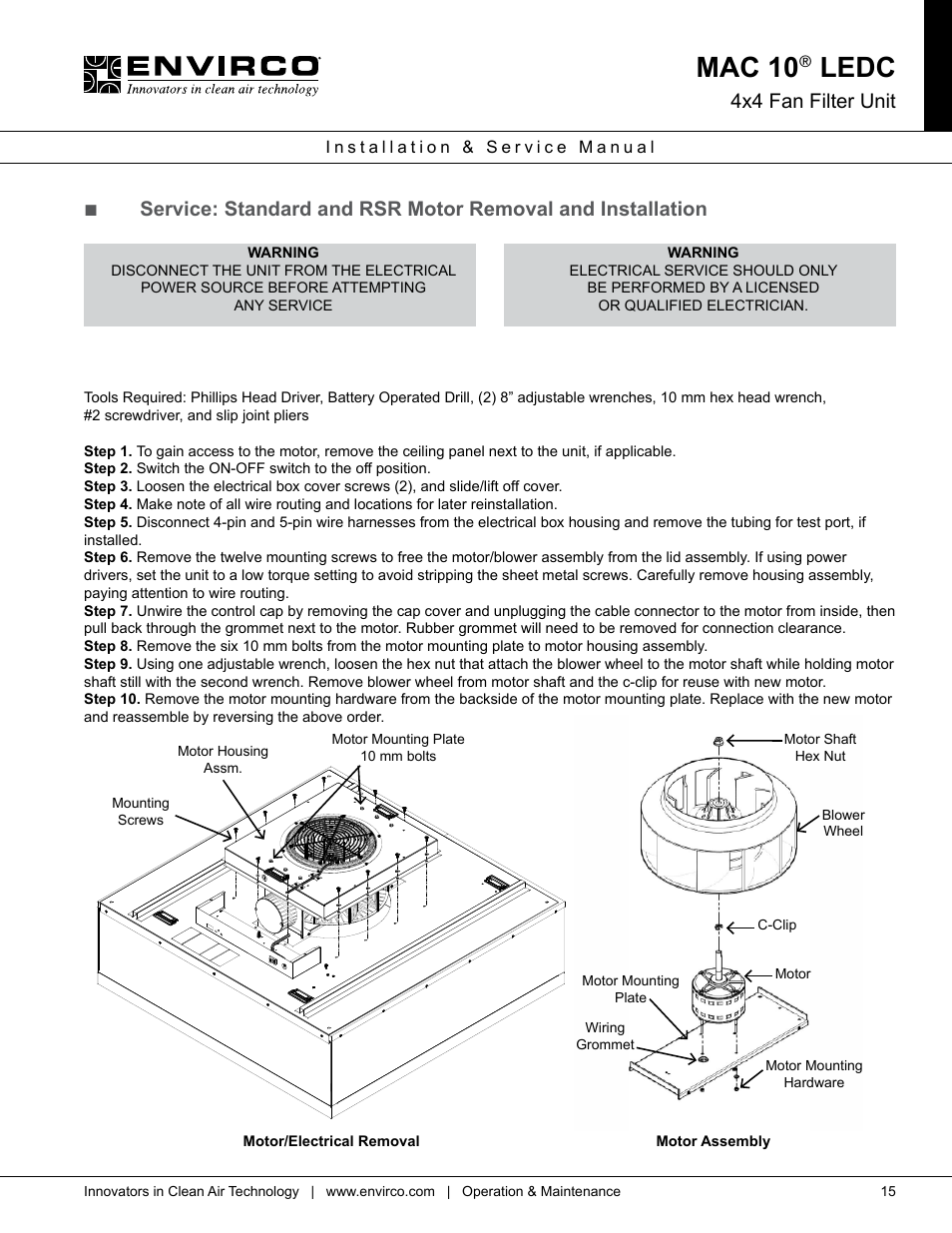 Mac 10, Ledc, 4x4 fan filter unit | Envirco MAC 10 LE-DC User Manual | Page 15 / 20
