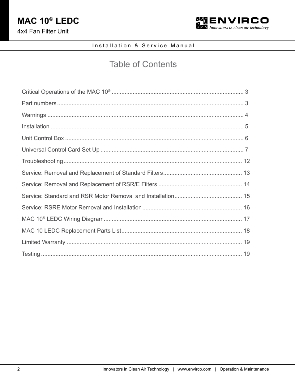 Envirco MAC 10 LE-DC User Manual | Page 2 / 20