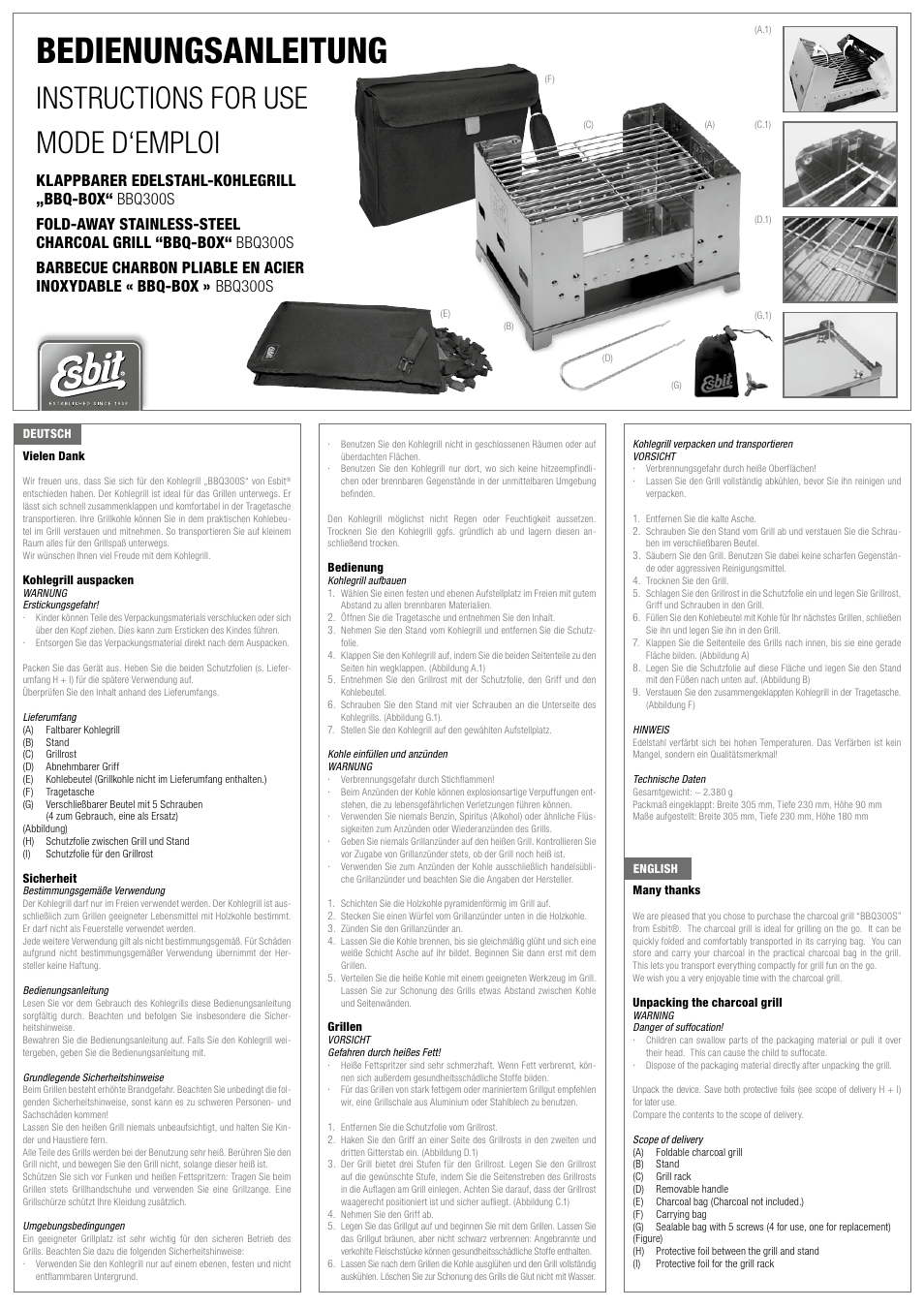 ESBIT BBQ300S User Manual | 2 pages