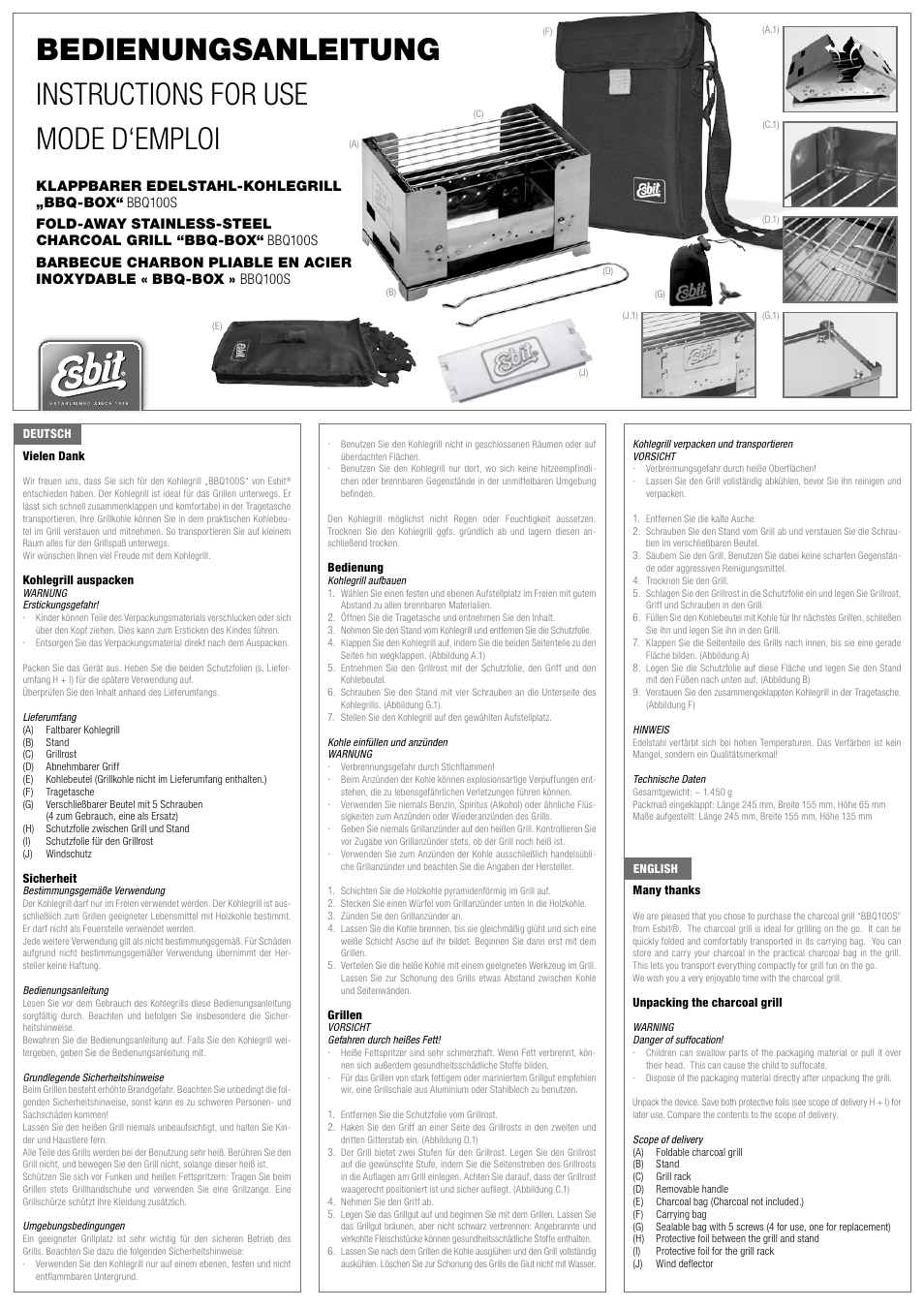 ESBIT BBQ100S User Manual | 2 pages