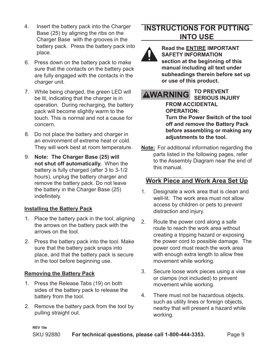 Instructions for putting into use | Chicago Electric 92880 User Manual | Page 9 / 16